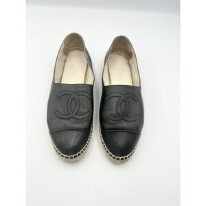 Chanel Slip on Black Lambskin Espadrille Shoes Size 42 US Size 10‎